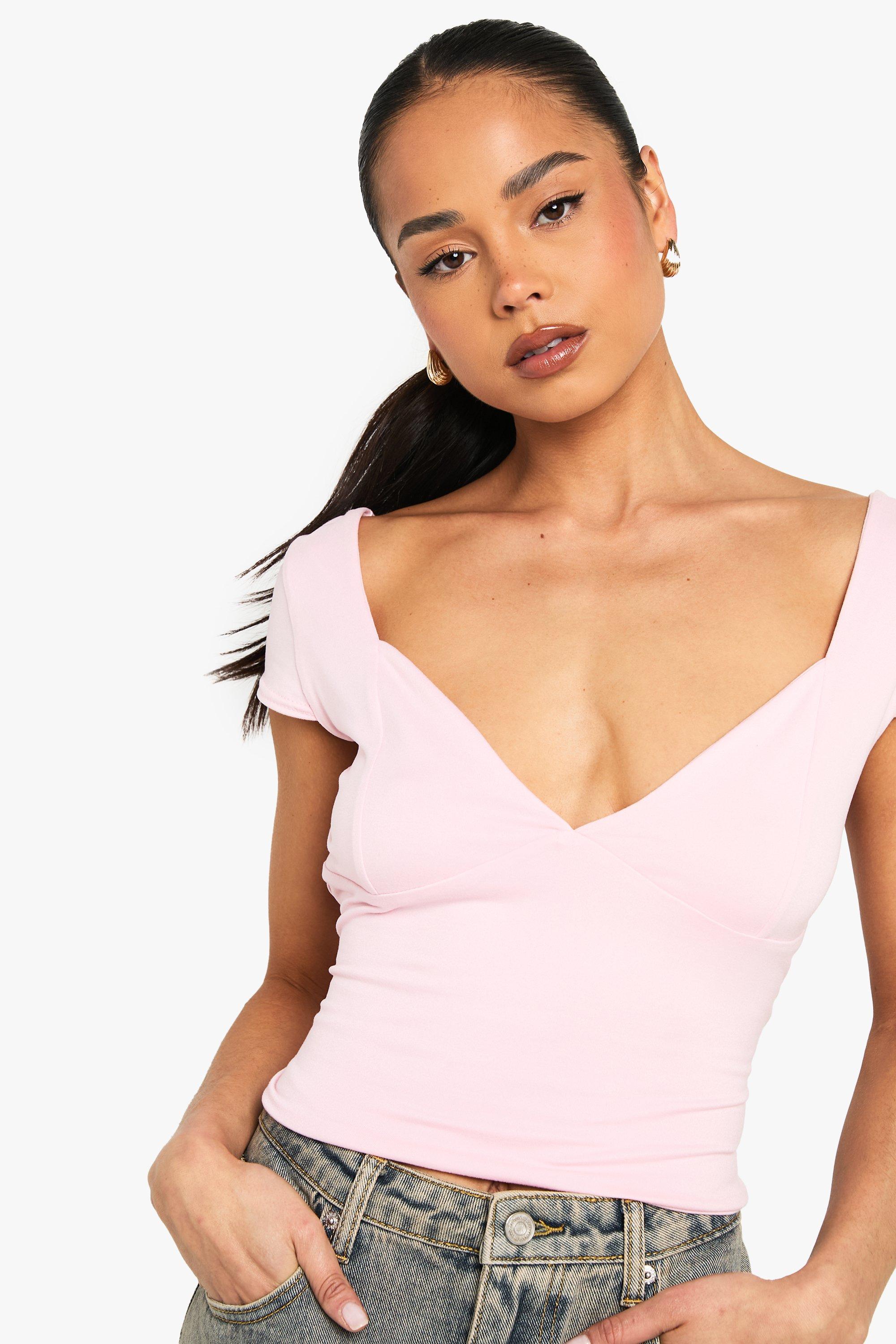 Super Soft Cap Sleeve Plunge Front Top | boohoo USA